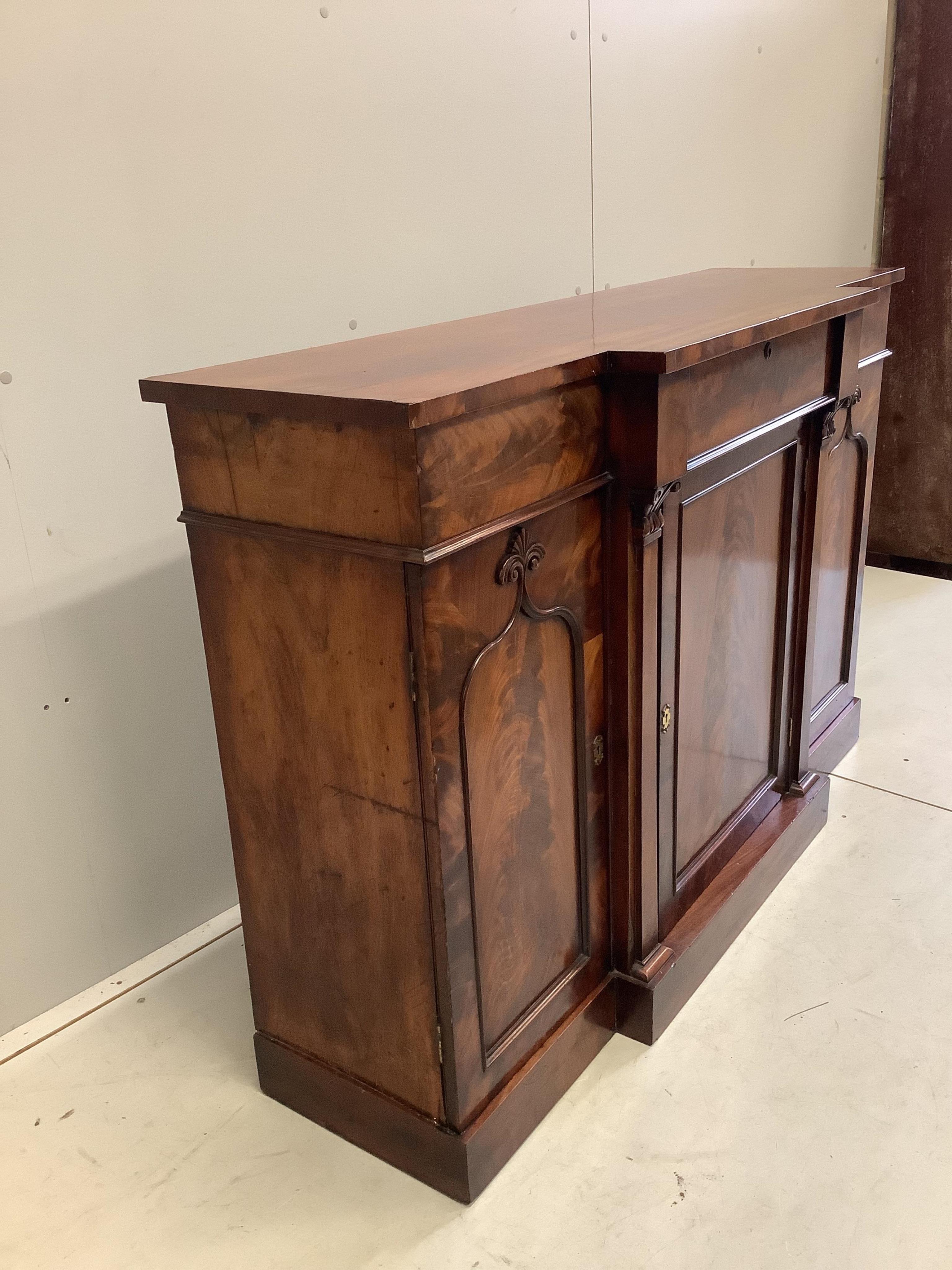 A William IV mahogany breakfront sideboard, width 137cm, depth 42cm, height 92cm. Condition - good.